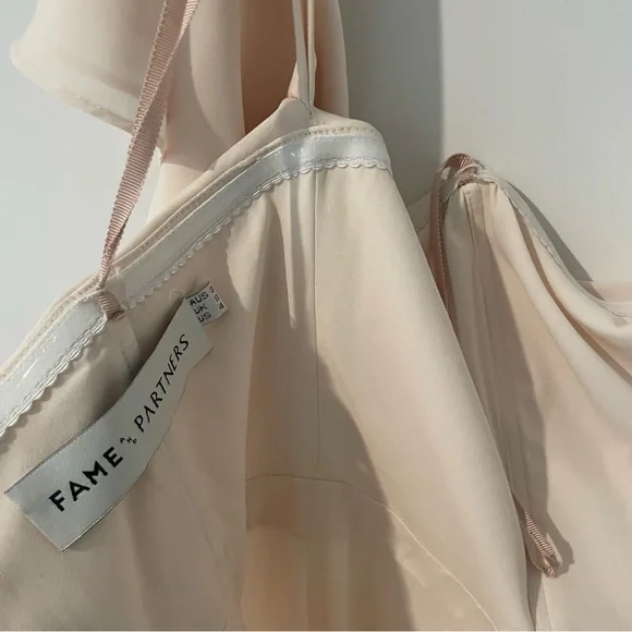 Fame and Partners Cream Gown Off the Shoulder Fitted Waist Size M High Slit - Picture 13 of 16
